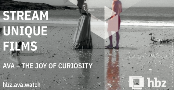 Banner for the AVA plattform: Two people standing on the beach (from the movie La Carte)