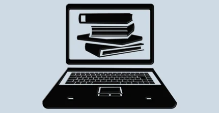 PC mit Büchern abgebildet auf dem Bildschirm
