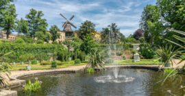 Potsdam garden with windmill and fountain